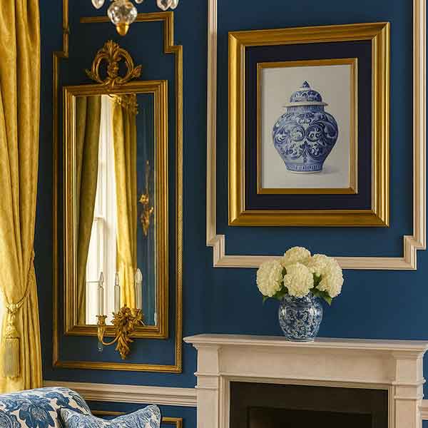 Chinoiserie Blue Jar Wall Art 2 (Gold)