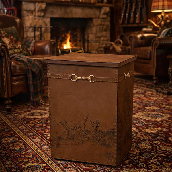 Equestrian Hunt Print Dustbin (Tan)