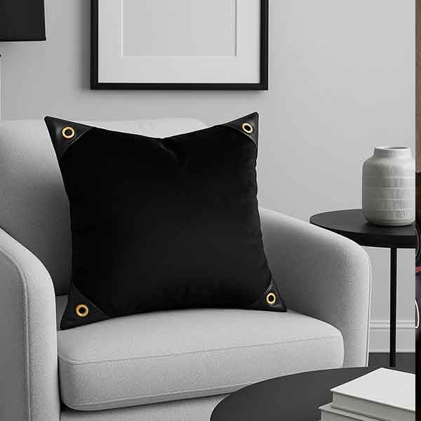 Faux Studded Throw Pillow (Black)