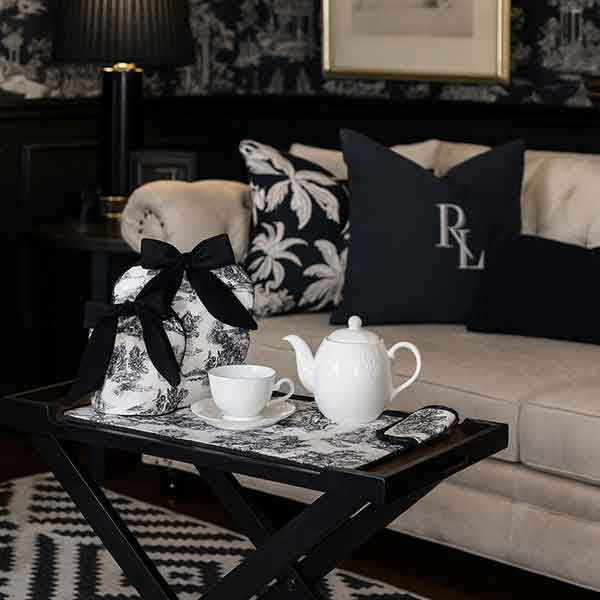 French Toile Tea Linen Black