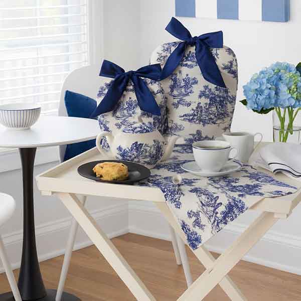 French Toile Tea Linen Blue
