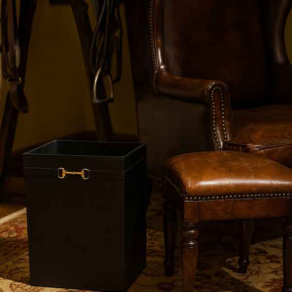 Horse-bit Leather Dustbin Black