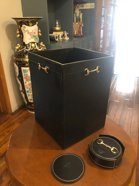 Black Leather Dustbin