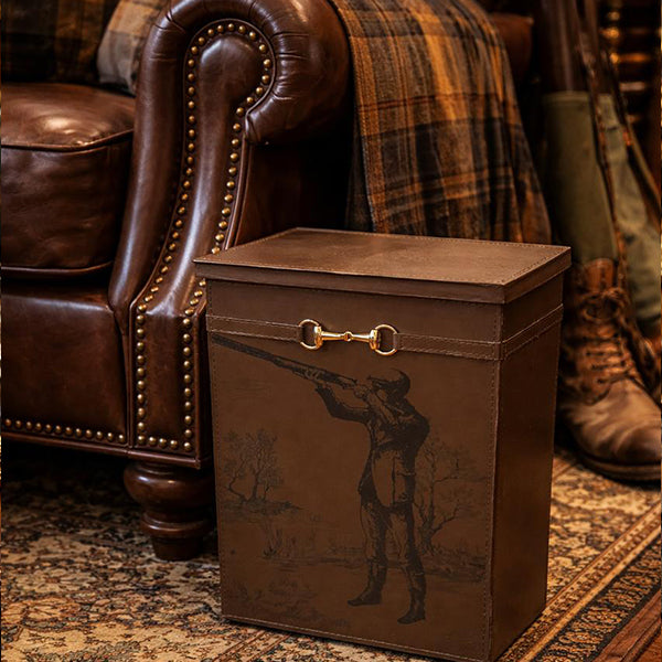 Equestrian Hunt Print Dustbin (Tan)