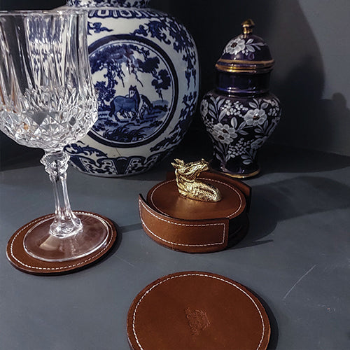 Equestrian Coaster Round Set Tan