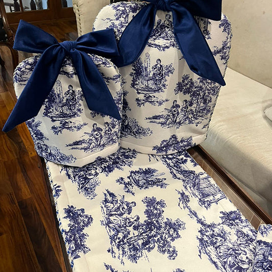 French Toile Tea Linen Blue