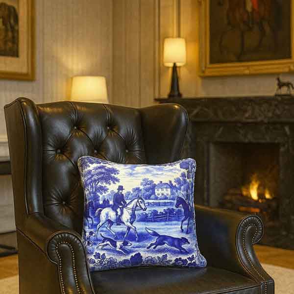Royal Hunt Throw Pillow (Blue)